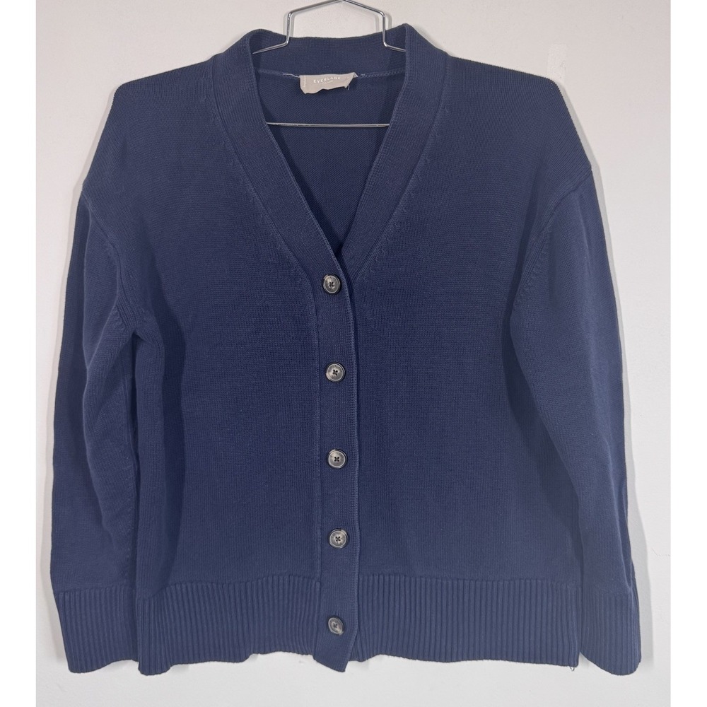 Everlane Organic Cotton Navy Blue Button Front V Neck Cardigan Sweater Women's M